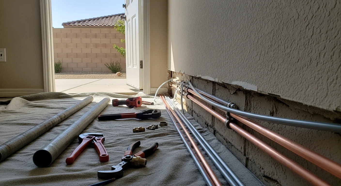 Plumber installing new copper pipes during a home repipe project