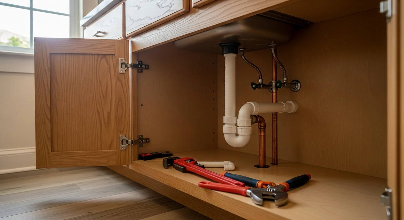 Plumber repairing a burst pipe in a residential home