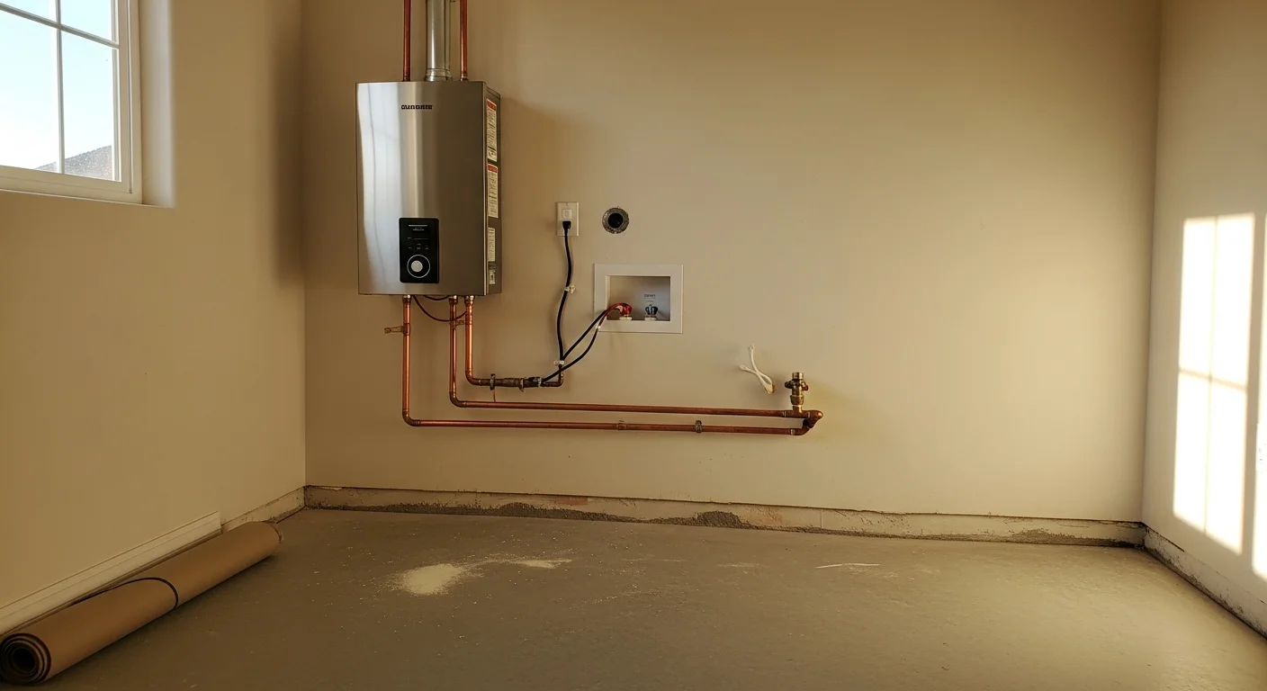 Technician installing a new water heater in a home